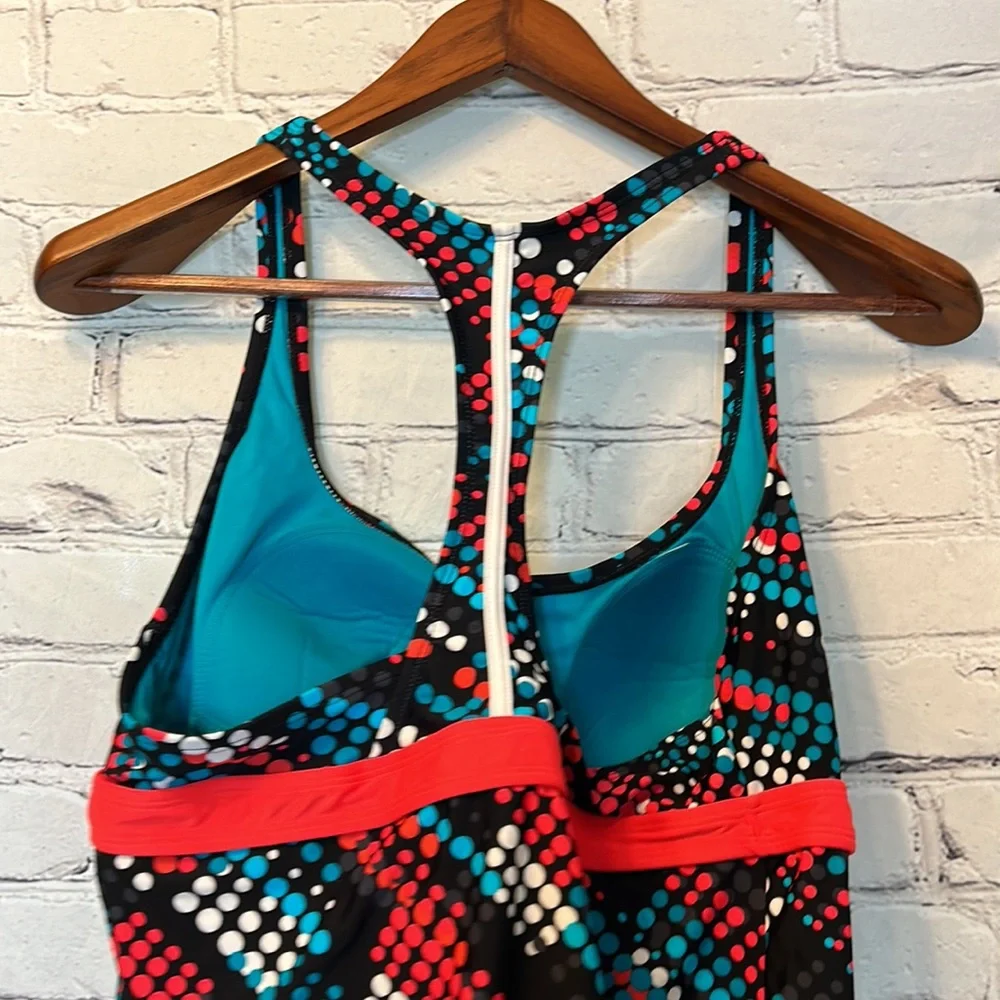 Danskin Blue Black Pink Tankini Swimsuit Top Size XL Size 16-18